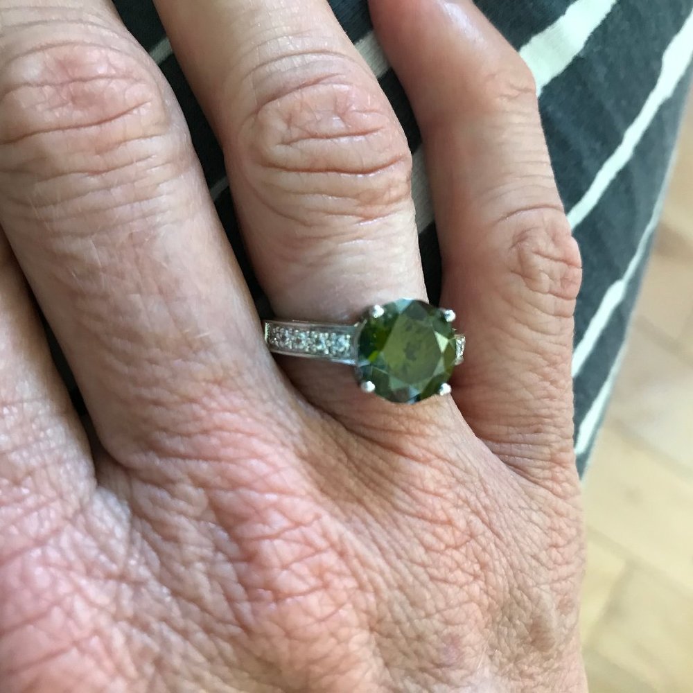 Silver and Green Gemstone Cocktail Ring